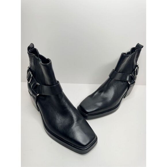 Sam Edelman Boots Size 6.5 Bellamie Black Leather Harness Pull-On Ankle Booties - Picture 10 of 13